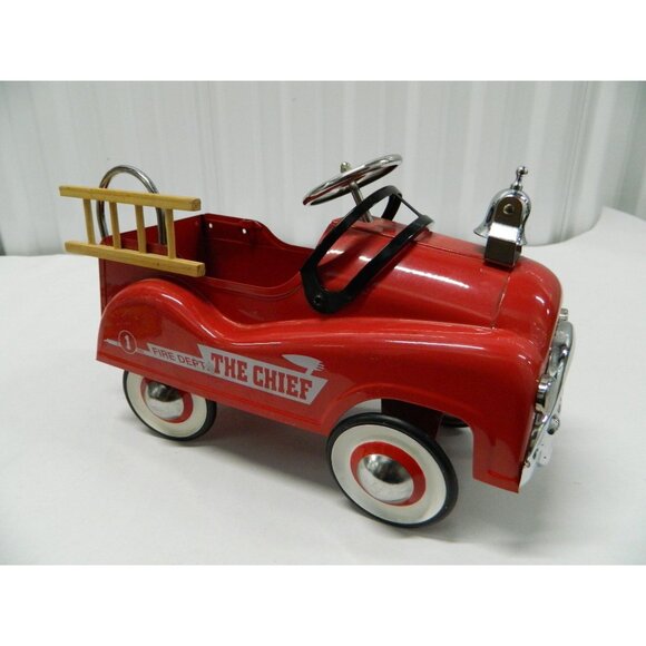 Christmas Farm Decor Red Metal Pedal Car "The Chief" Fire Truck Dept. Flower Pot - Picture 10 of 11